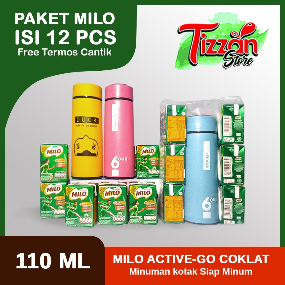 

Susu UHT Milo 110 ml Cokelat Isi 12pcs Bonus 2pcs Termos Tumbler 450ml