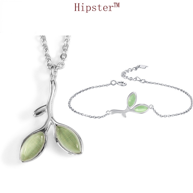 Korean Style Bud Necklace Bracelet Two-Piece Set Mori Style Leaf Series Jewelry Set