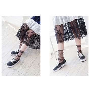 KKT-79 kaos kaki lolita transparan BINTANG BULAN socks renda rajut star import jepang korea