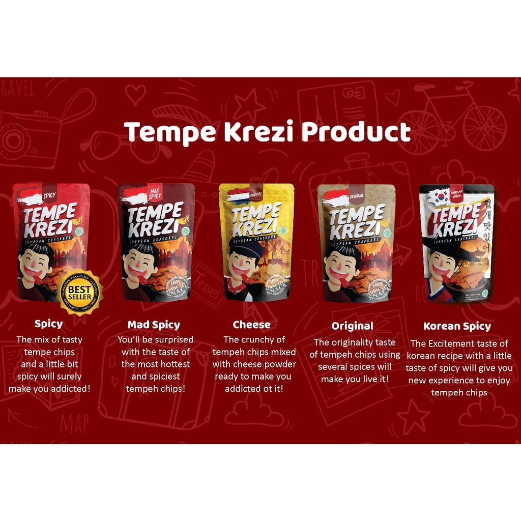 

Keripik Tempe Crispy KREZI Tempe Kemasan 100 gram dengan 5 Varian Rasa