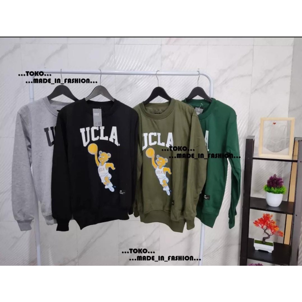 Sweater Hoodie Crewneck UCLA Abu H&amp;M Original Distro Premium Untuk Pria Dan Wanita Murah Bahan Tebal