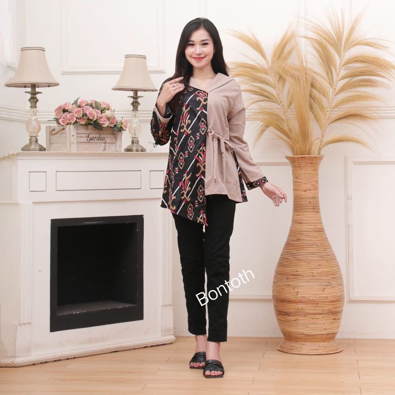 tey-17 Batik Wanita ASJ SA HRB026 Kenogo Kemeja Tosca Pendek Atasan Wanita-model 11