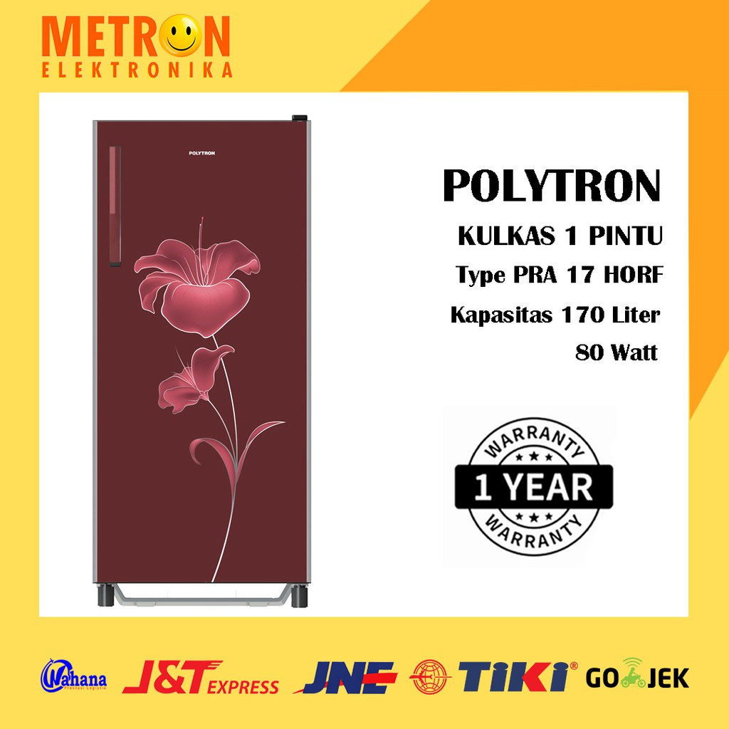 POLYTRON PRA 17 HORF MARON MERAH  KULKAS 1 PINTU 170 LT LITER TEMPERED GLASS PRA17HORF