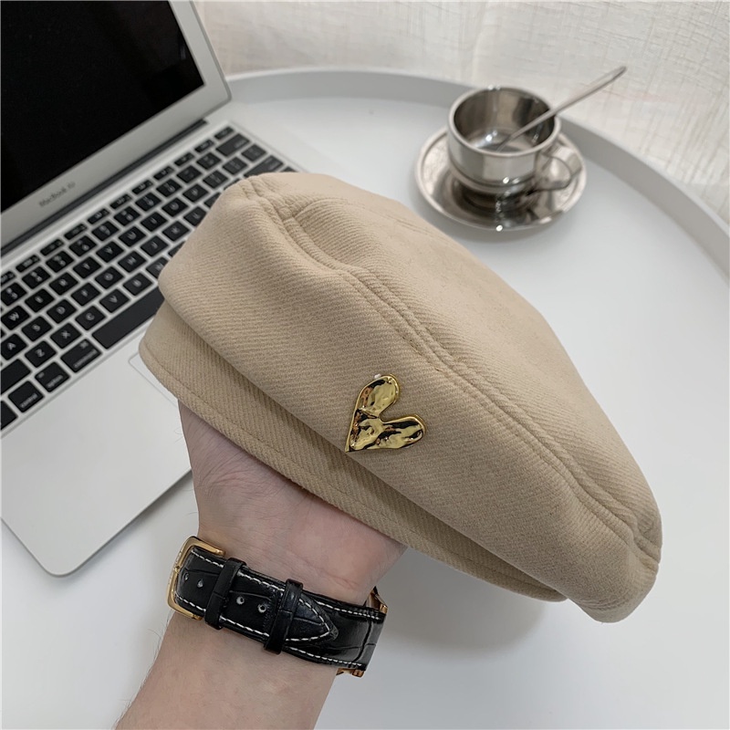 Topi Baret Bahan Wol Gaya retro Korea Untuk Musim Gugur Dan Dingin