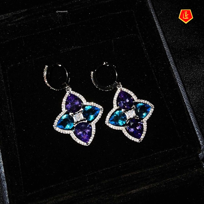 [Ready Stock]Vintage Pink Gemstone Flower Earrings