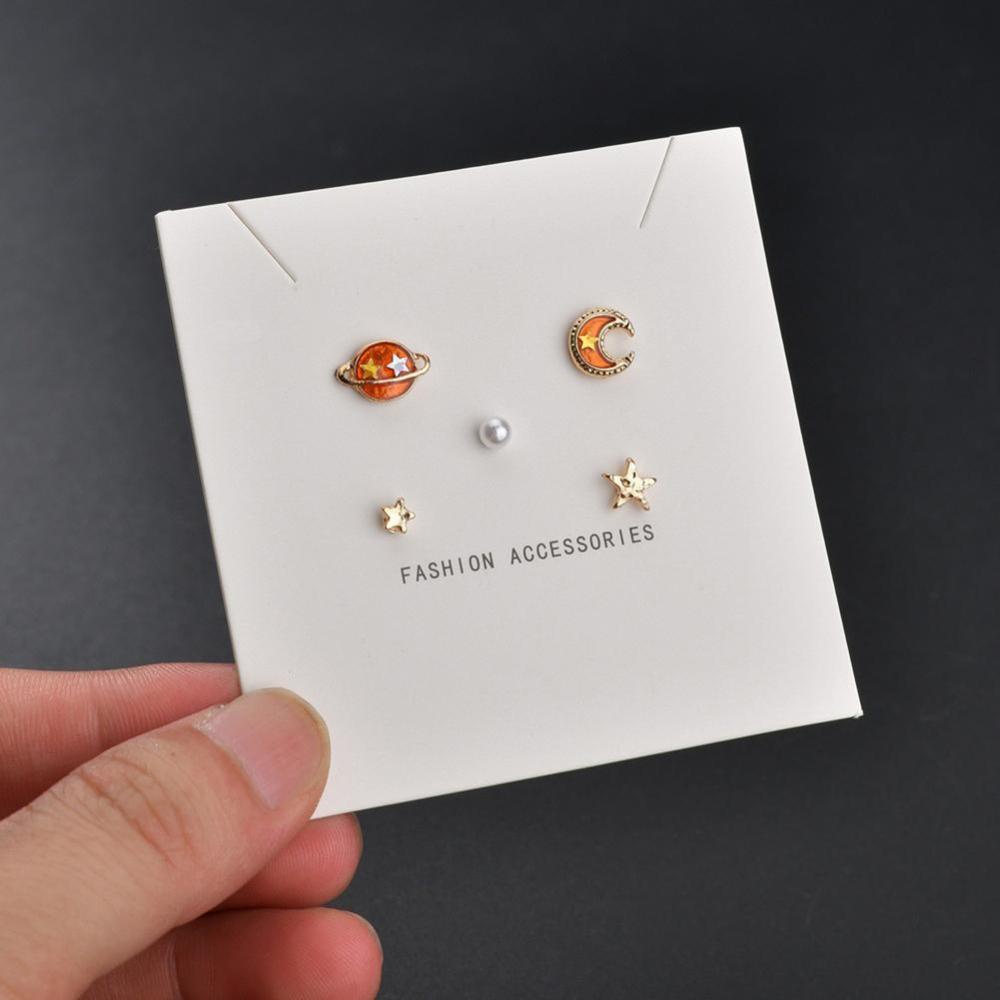 Timekey 5PCS / Set Anting Tusuk Desain Planet / Bintang / Bulan / Mutiara Simple Lucu Untuk Wanita A6K3