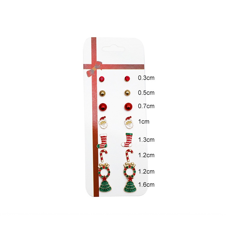 8pcs / Set Anting Stud Desain Santa Claus Snowman Pohon Bell Aksen Berlian Imitasi Gaya Korea Untuk Wanita