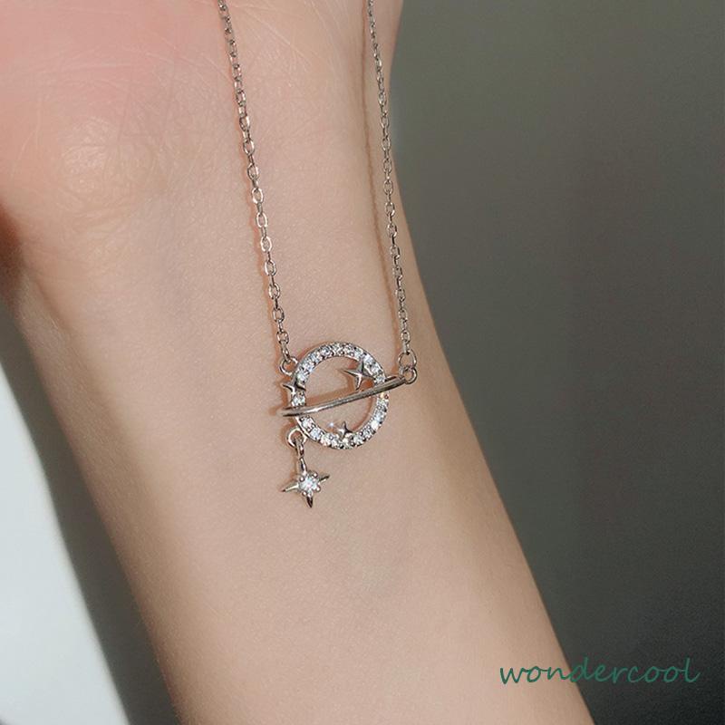 Planet Kalung Wanita Ringan Mewah Desain Niche Flash Diamond Temperamen Pacar Super Lembut-Won