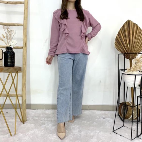 Kode 712 Blouse Rajut Ruffle Lilac Series - Baju Casual Wanita Korean Style