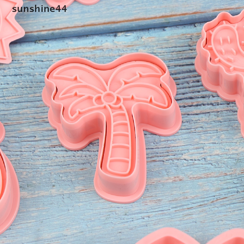 Sunshine 8Pcs Cetakan Adonan Kue Cookie Desain Hawaiian 3D Model Emboss DIY