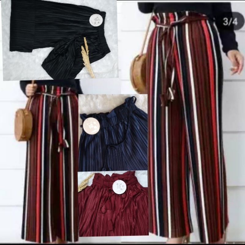 Celana kulot plisket salur  import ori YUESHI FASHION/ celana plisket polos import