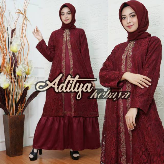 Gamis satin kombinasi brokat terbaru ready size lengkap asli real fic