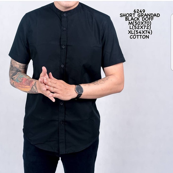 Baju kemeja pria black kerah Shanghai