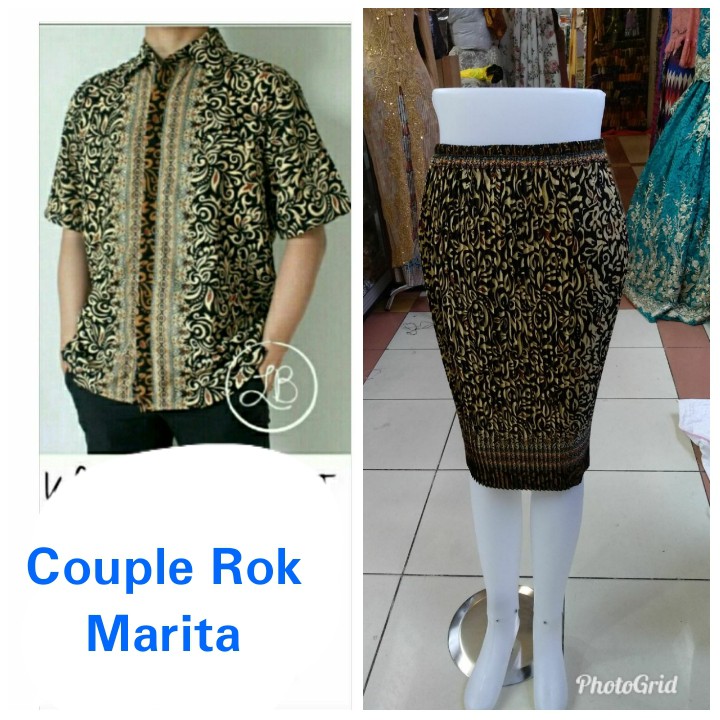 SB Collection Couple Rok Plisket Calya Midi Jumbo Dan Kemeja Batik Pria