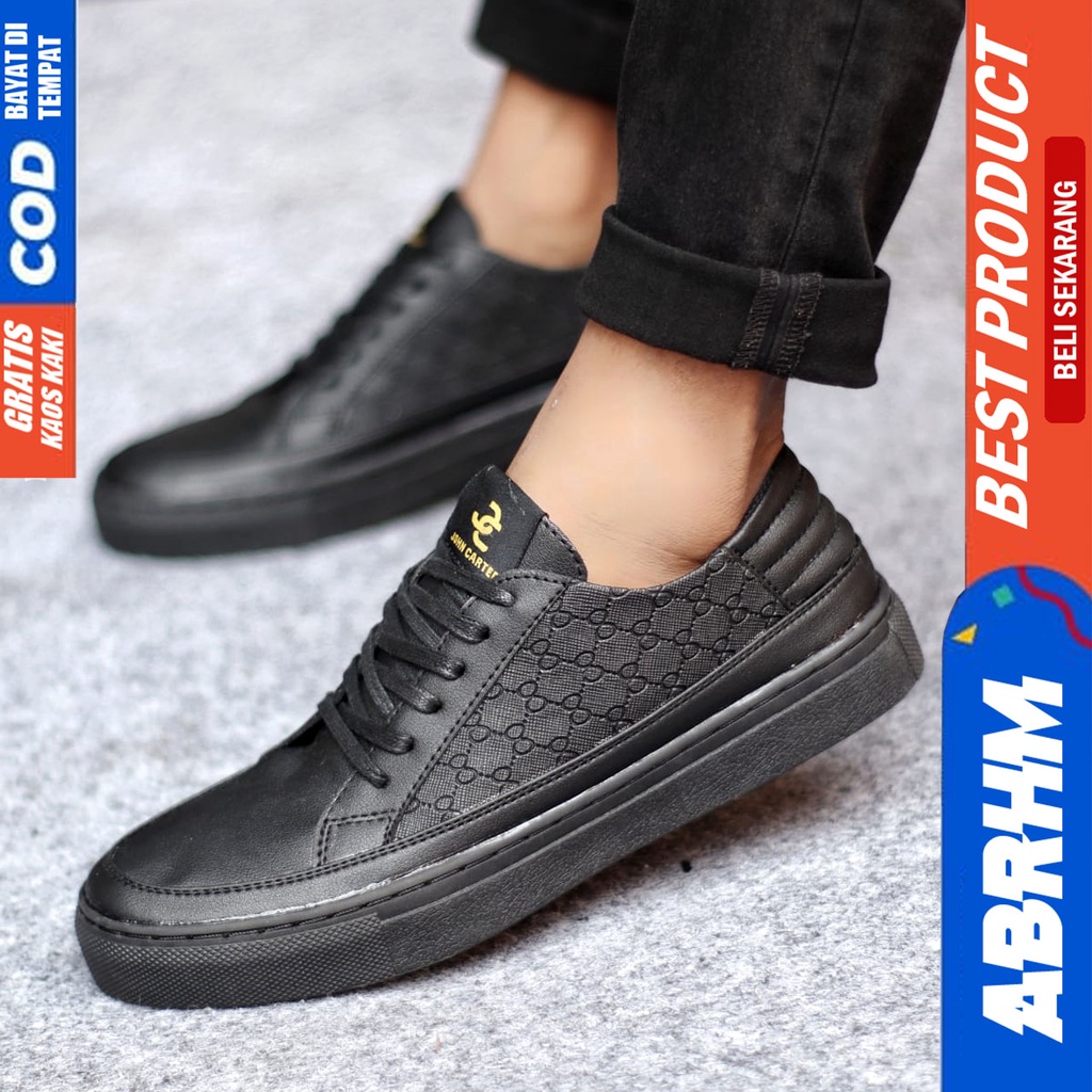 Sepatu Casual Pria Sneakers Hitam Kasual Kulit Pu Kekinian Kerja Kuliah Kantor Fashion Shoes Terbaru ABRHM ALTERIO