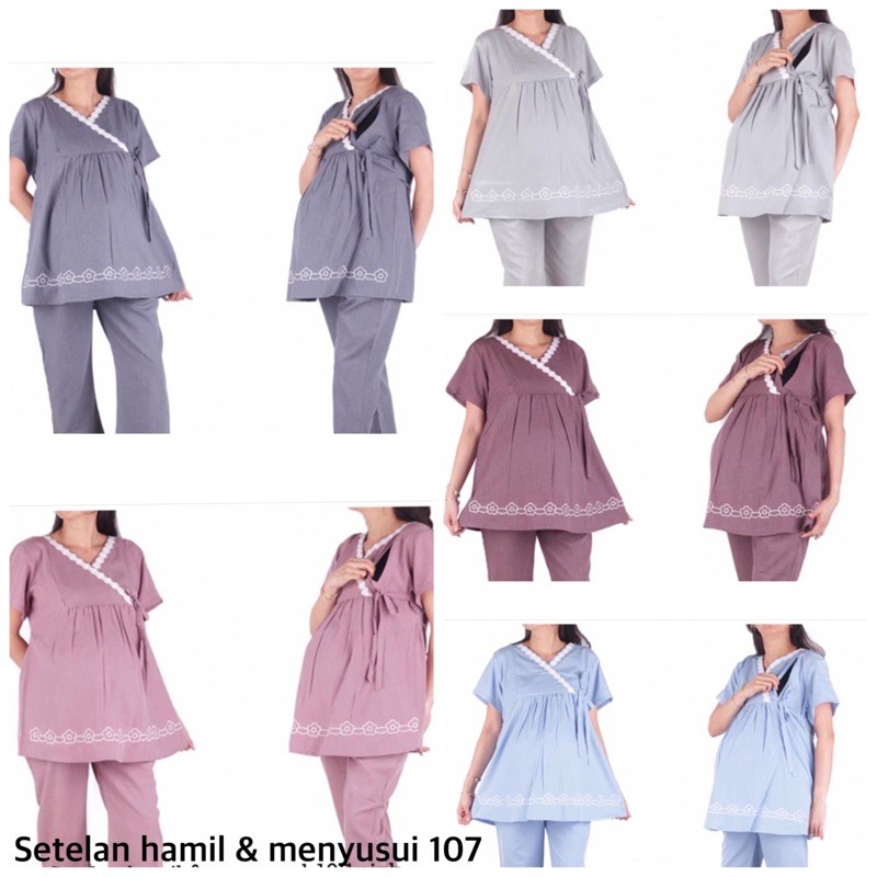 Baju hamil 107 Abu muda Setelan hamil menyusui pendek