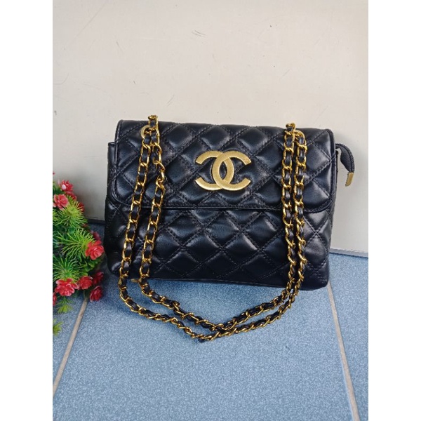 SHOULDER RANTAI CHANEL HITAM FULL KULIT, TAS ALA CHANEL,  PRELOVED ALA CHANEL