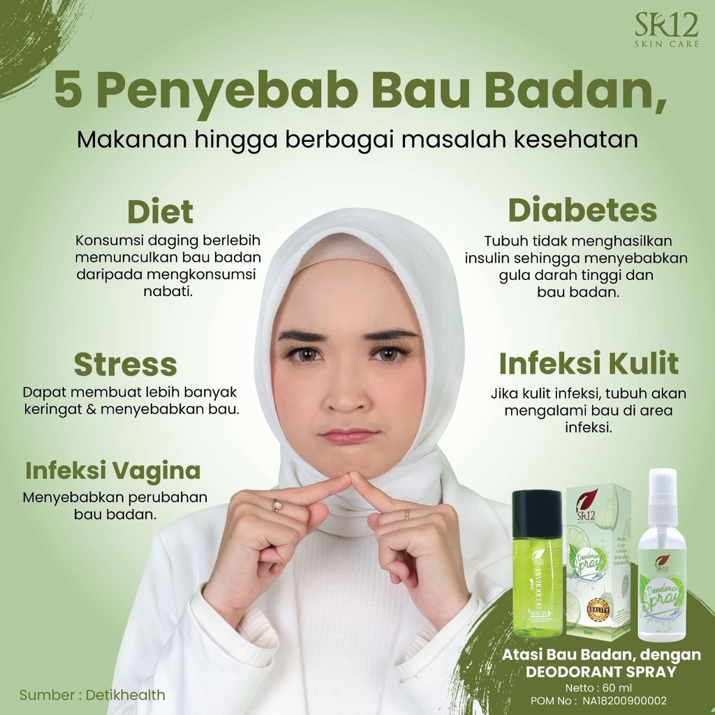 [ Paket Isi 2 ] DEODORANT SPRAY SR12 60ml 2pcs Non Alkohol Mencerahkan Ketiak Menghilangkan Bau Ketiak Bau Badan