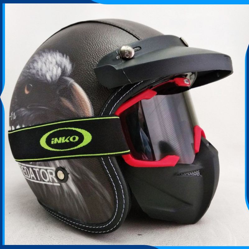 HELM MOTOR SNI - Helm Google Mask goggle mask INKO dan TaffSPORT Motif Flying Eagle Retro Kulit