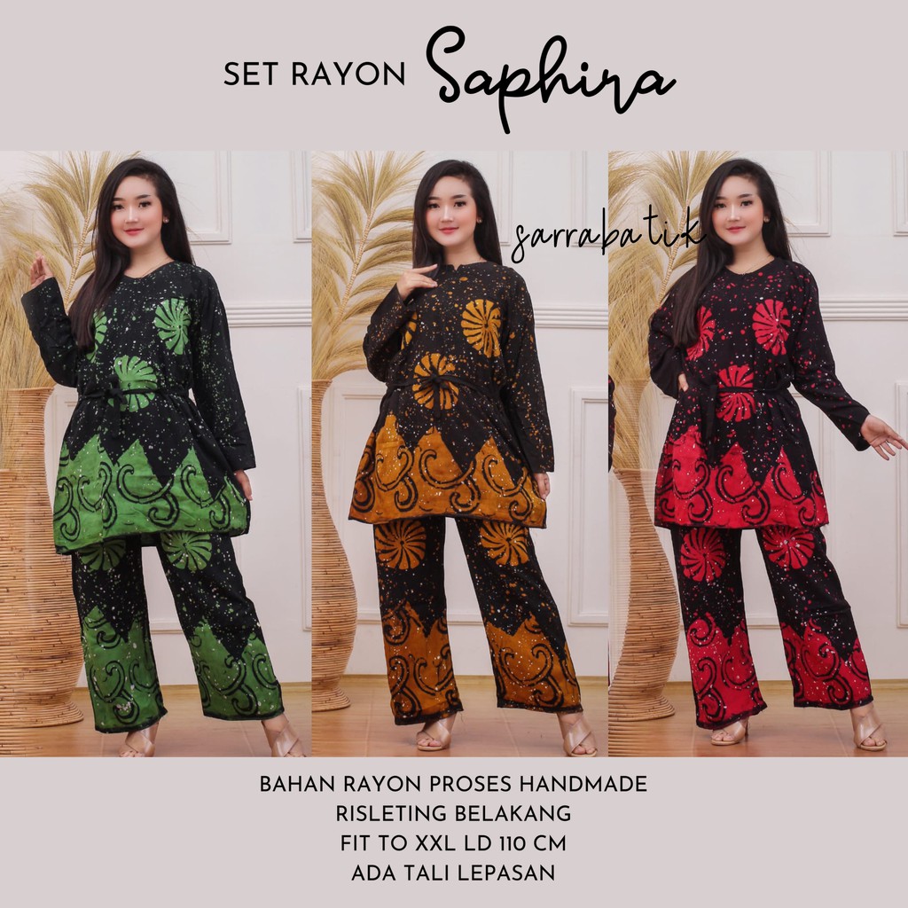 Set Rayon Saphira Setelan Rayon Batik Home Set Setelan Jumbo Muslim Casual Pesta Kantoran