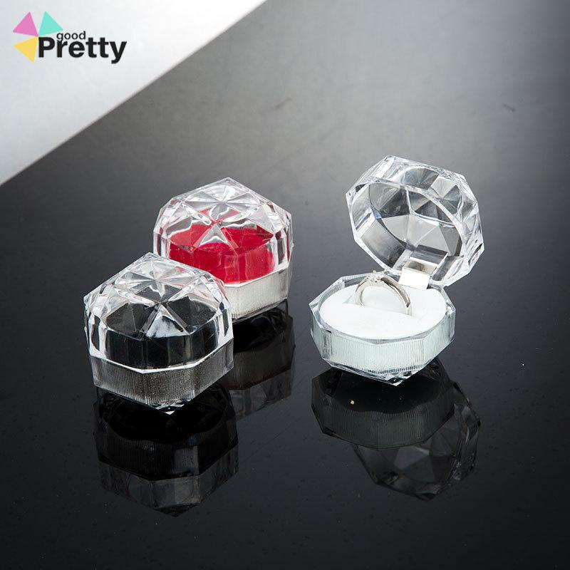 4cm * 4cm Transparan Kotak Cincin Kristal Kotak Cincin Akrilik Kotak Perhiasan Anting - PD