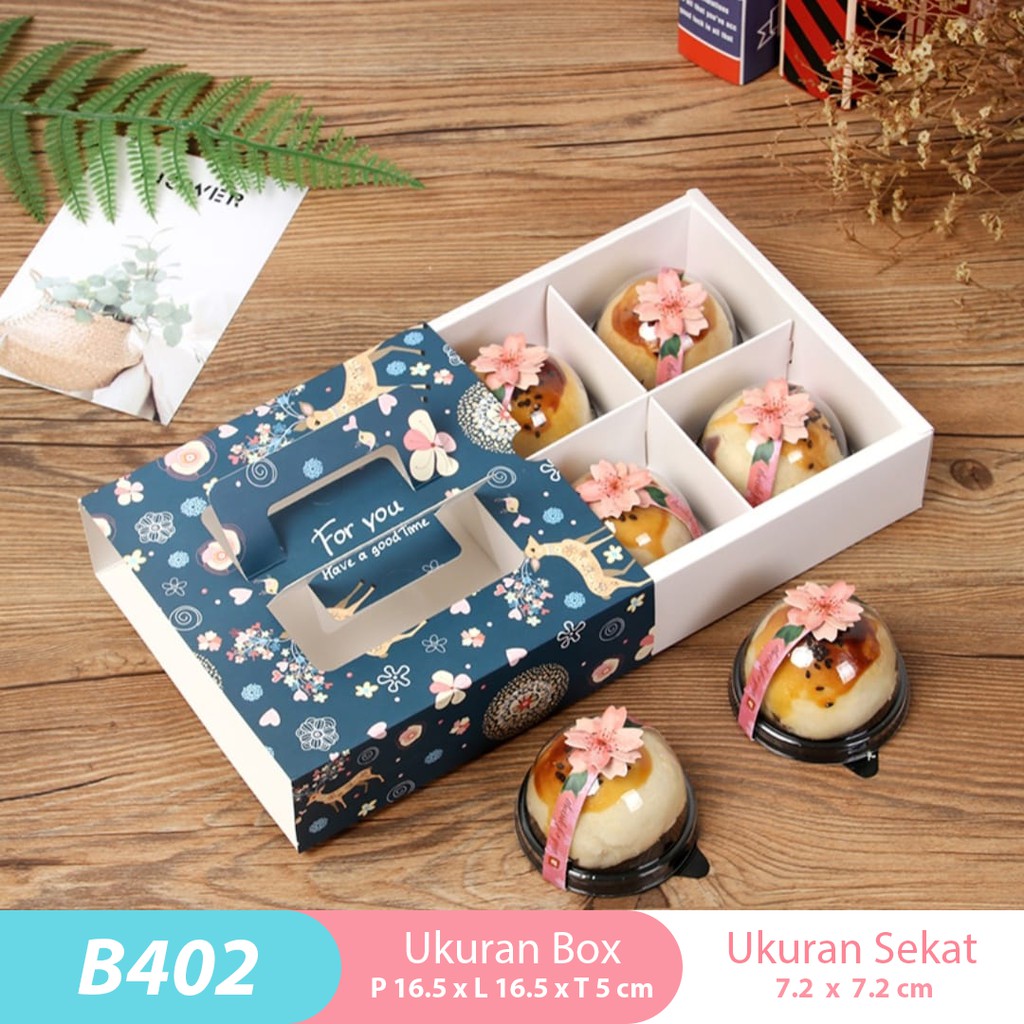 

Box Kue Sekat 4 B402/ Packaging Kotak Kue Mooncake/ Cookies/ Nastar (5pcs)
