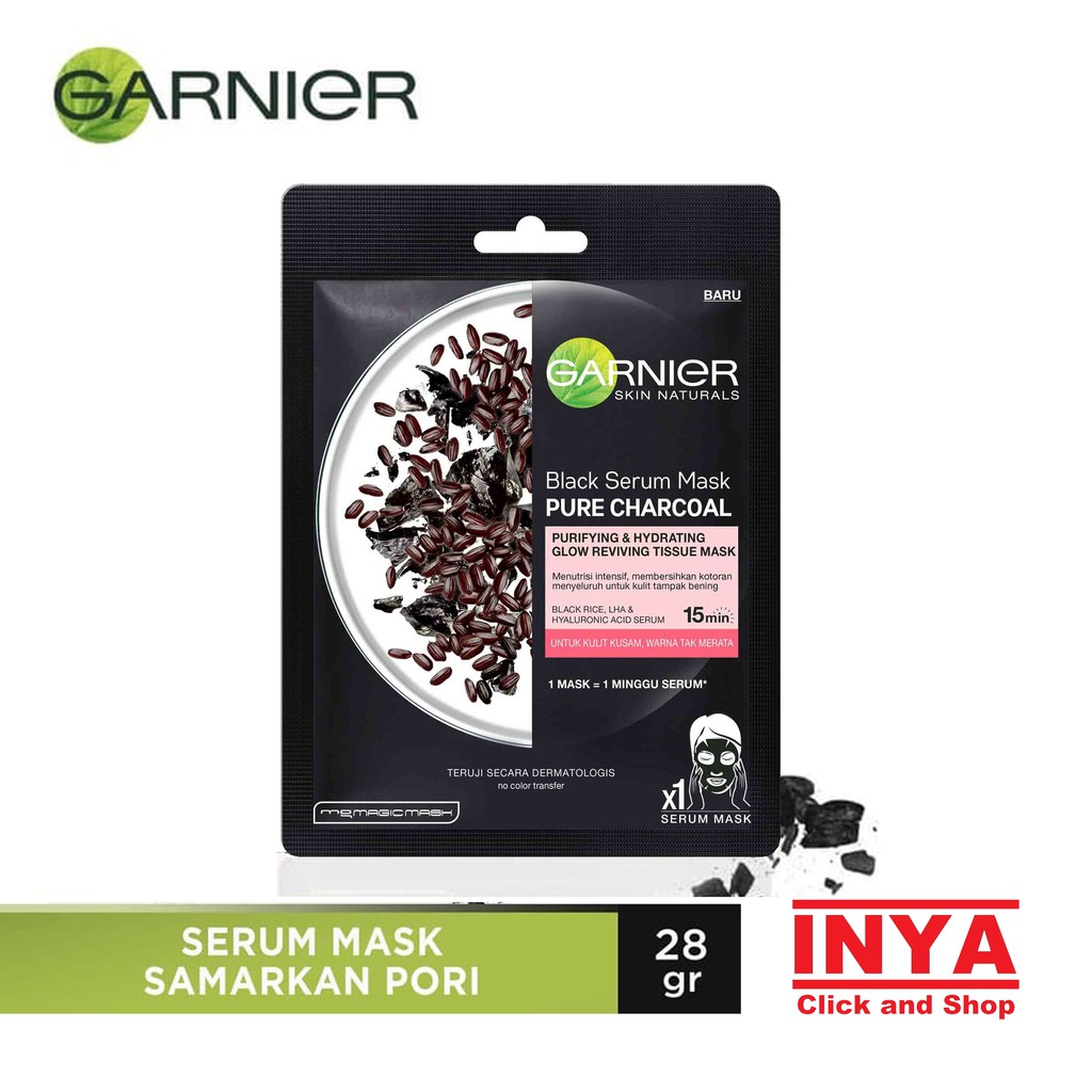 GARNIER SERUM MASK PURE CHARCOAL BLACK RICE 28gr - Masker Wajah