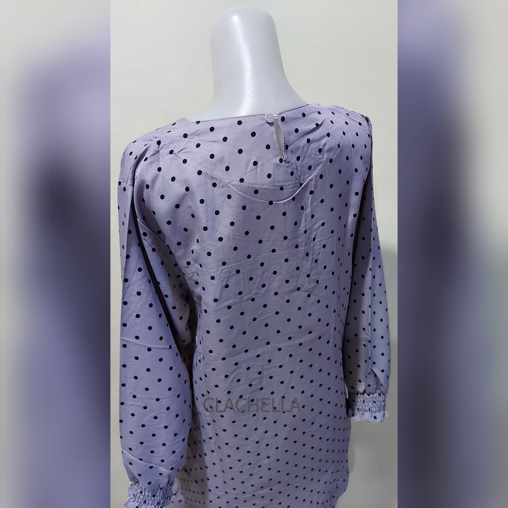 Clachella  Baju Tunik Motif Polkadot, Baju Atasan Wanita T71E8086