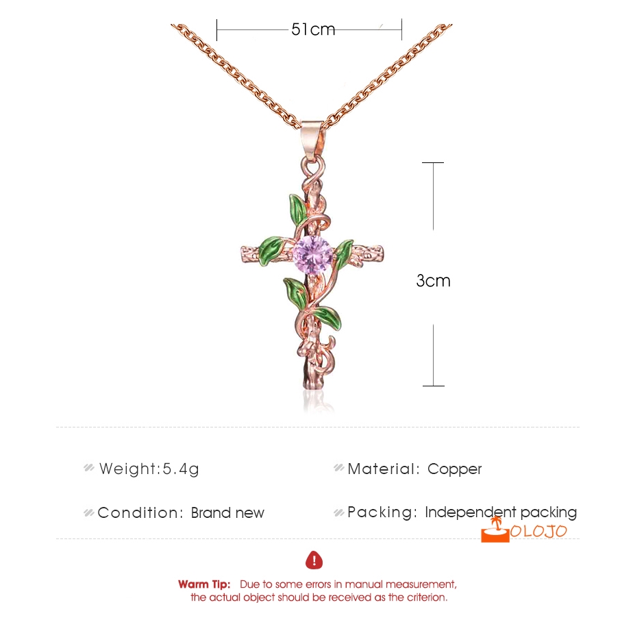 OLOJO Kalung Salib Daun Berlian Tembaga Liontin Wanita Necklace