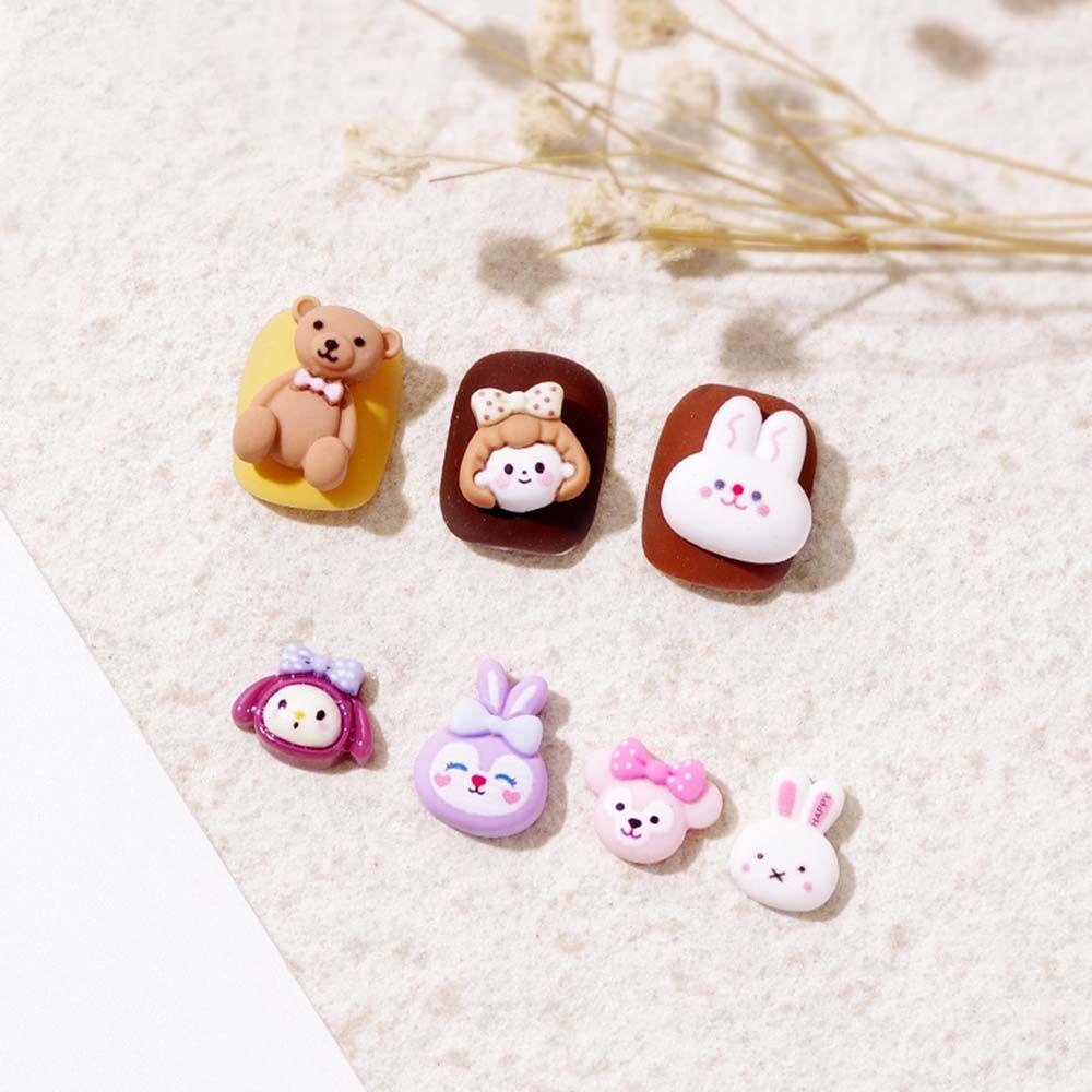 Nickolas1 Kartun Nail Art Cute Kawaii Strawberry Bear Kucing Gadis Kecil Perhiasan Nail Art Jepang DIY