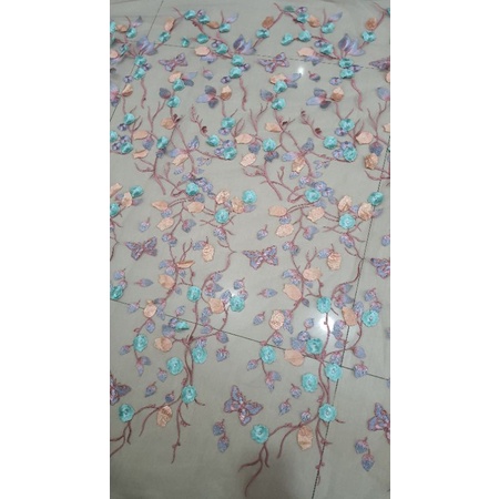 tulle bordir 3D / bahan kebaya/ tile bordir / tile 3D