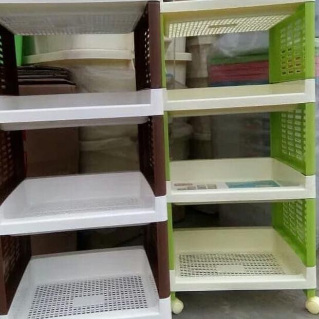 Rak Plastik roda Rak Serbaguna susun 4