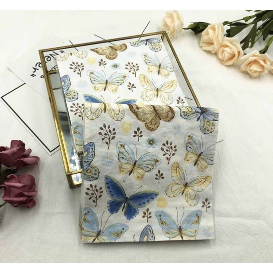 Decoupage Napkin - Tissue Decoupage 2Ply AN - Gold Blue Butterfly