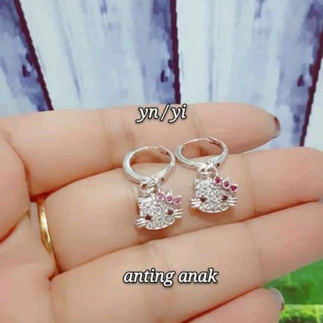 (JAN) Set Perhiasan ANAK Cewek Lapis Emas Xuping Sepasang Anting Hello Kitty Silver Titanium Asli