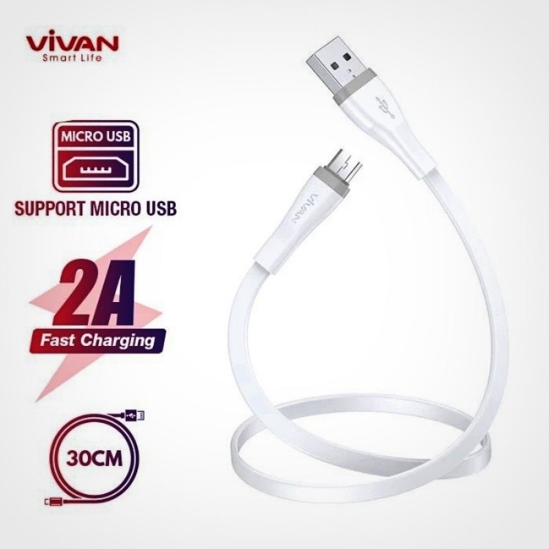 (VIVAN SM-30S) Kabel Data Micro Usb 30cm/ Kabel PowerBank Usb Micro Fast Charging 2A