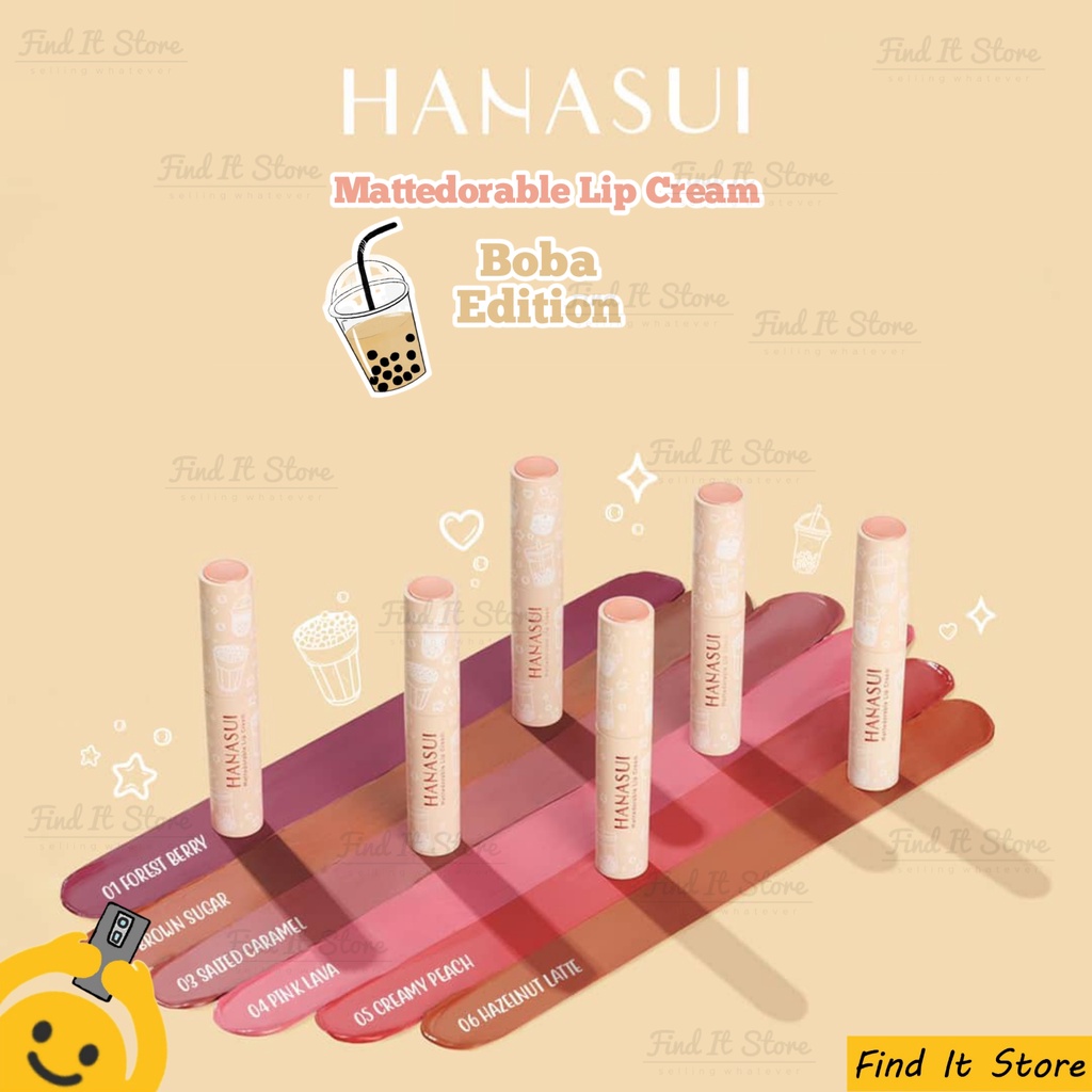 Hanasui Mattedorable Lip Cream Matte | Boba Edition Series | Matcha Series | BPOM | Waterproof 2in1 Lip &amp; Blush On