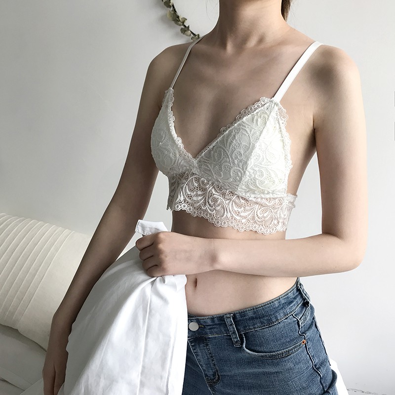 BEE - Push Up Bra Wanita Isi Busa dengan Tali Strap Bahan Lace Breathable Motif Hiasan Bordir 01