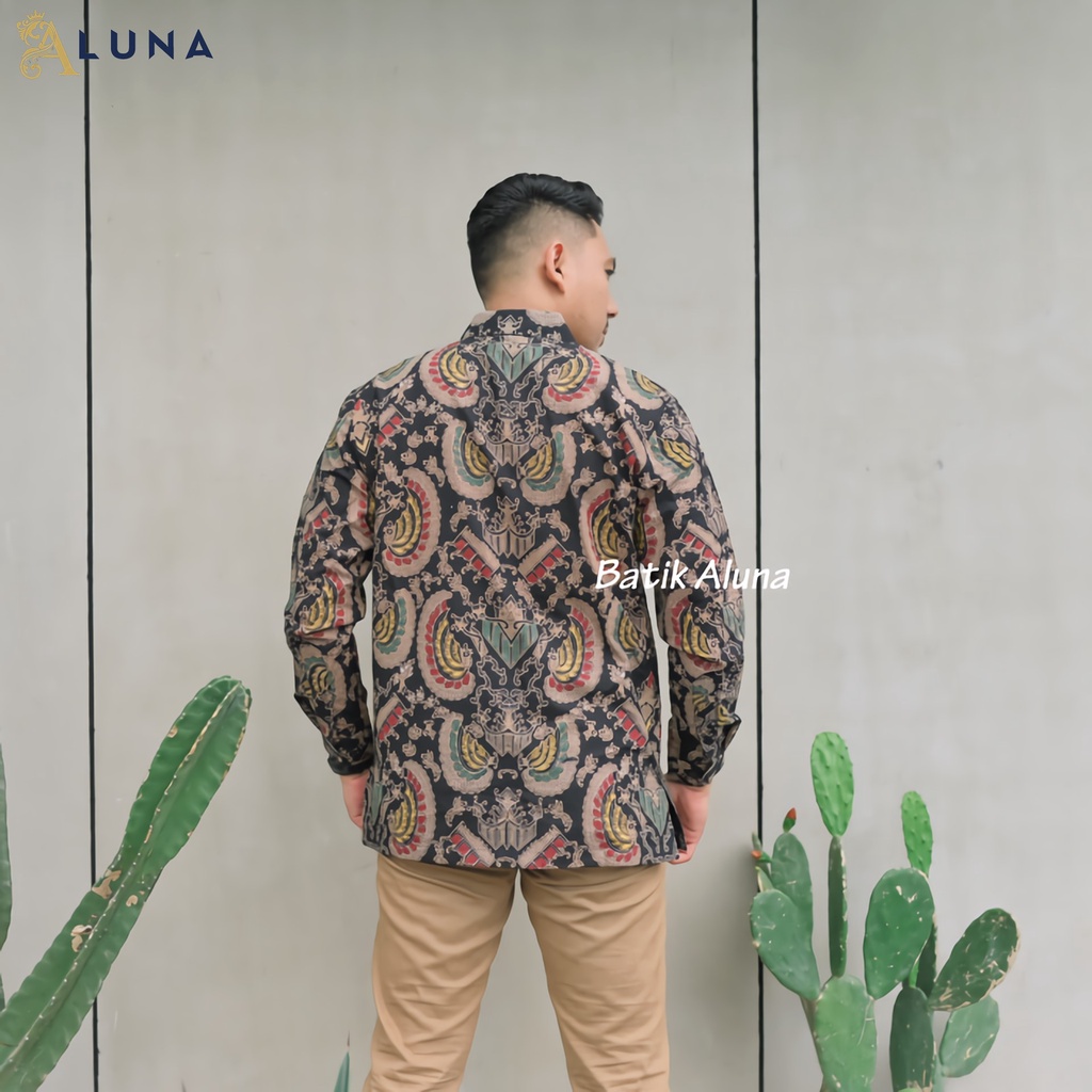 BAJU KEMEJA BATIK PRIA COWOK LENGAN PANJANG REGULER PREMIUM ORIGINAL SOLO MODERN JUMBO ALUNA 107