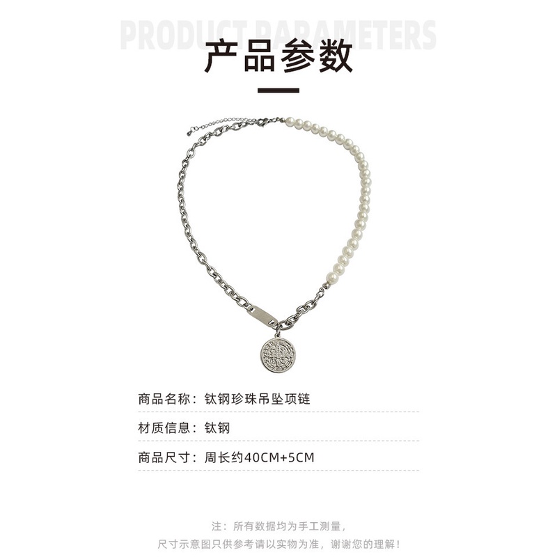 Kalung Rantai Bahan alloy Aksen Mutiara Bulat Gaya hip hop Untuk Wanita