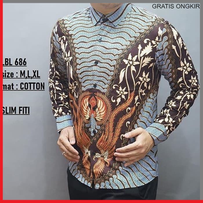 KEMEJA PRIA BATIK LENGAN PANJANG HEM BAHAN KATUN HALUS 40S LBL 686 JAKARTA