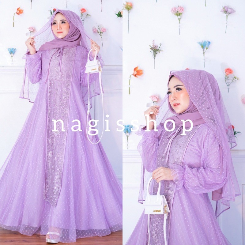 JASMINE LILAC SET VEIL TILE HIJAB / DRES LEBARAN NAGISSHOP