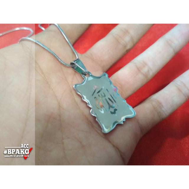 Kalung liontin lafad allah kotak # Kalung titanium pria besi putih asli anti karat silver murah cod