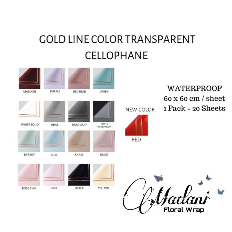 

FLORAL WRAPPING, KERTAS BOUQET (BUKET) GOLD LINE COLOR TRANSPARENT CELLOPHANE