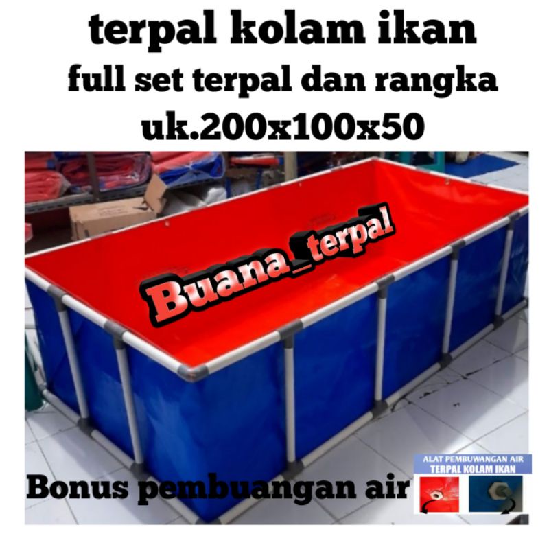 terpal kolam ikan full set terpal+rangka pralon uk.200x100x50.