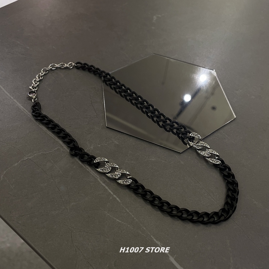 Kalung Rantai Klavikula Hias Berlian Warna Hitam Gaya hip hop Untuk Pasangan