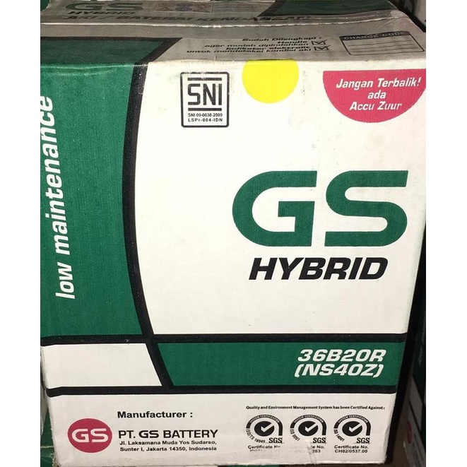Aki Mobil GS ASTRA type GS HYBRID 36B20R NS40Z 12V 35AH -12307