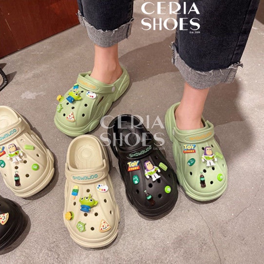 PVC Sandal Slop Wanita Clog Slip On Jibbitz Import Bangkok Rubber ELastic Super Soft Toy Story Sol Rubber Anti Slip Summer Sandals 218