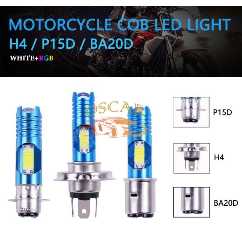 Lampu Depan 30 Led H4 P15D Ba20D Hi/Low 8w Cob Warna Putih+Rgb Dc12V Untuk Motor