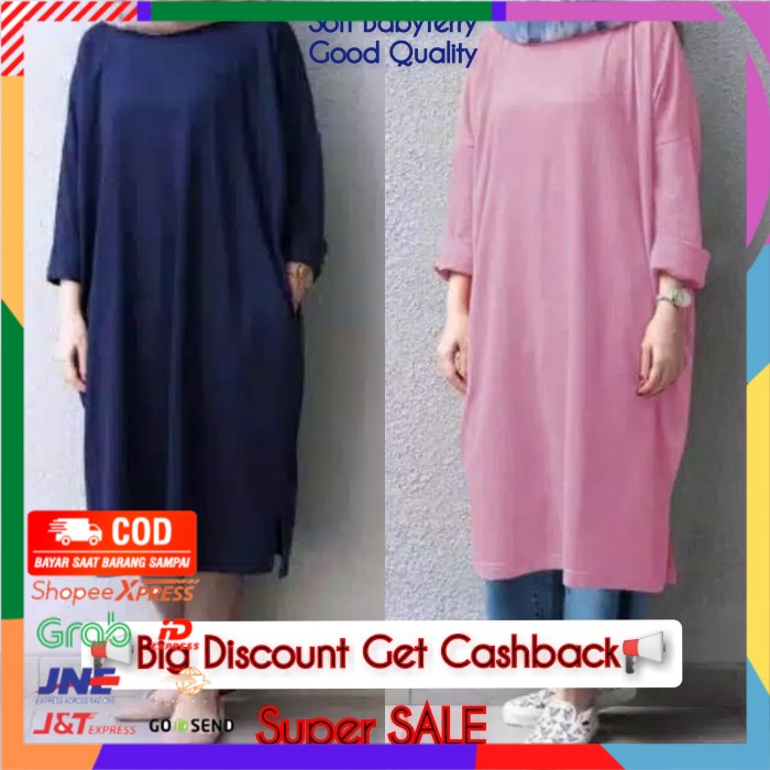 ✨ BISA COD ✨ Tunik Kaos BABYTERRY ADEM TUNIK Polos Baju Polos Lengan Panjang Wanita - Hitam