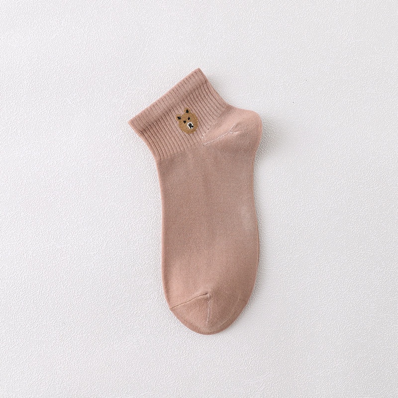 [littlecrab] Kaos Kaki Bear Chocolate Cute Women Socks Import Kaos Kaki Berkualitas Square Brown White Kaos Kaki Beruang Korean Style-Coklat